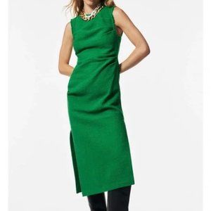 ZARA Midi Green Textured Weave Dress with slits on both sides , size XXL
